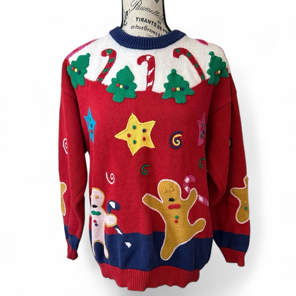 Jack B. Quick Holiday Christmas Gingerbread Whimsical Unique Ugly VTG Sweater